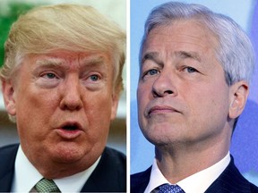 U.S. President Donald Trump, left, and JPMorgan Chase CEO Jamie Dimon have been trading insults this week.