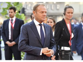Donald Tusk, President of the European Council, arrives at the informal EU summit in Salzburg, Austria, Thursday, Sept. 20, 2018.