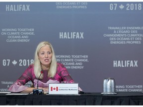 Canadian Environment Minister Catherine McKenna delivers opening remarks as the G7 environment, oceans and energy ministers meet in Halifax on Wednesday, Sept. 19, 2018.