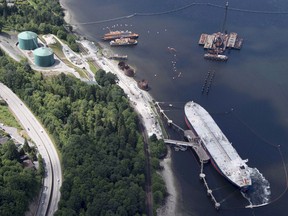 A aerial view of Kinder Morgan's Trans Mountain marine terminal, in Burnaby, B.C.