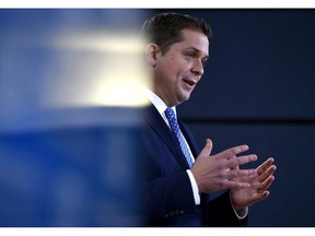 Conservative leader Andrew Scheer speaks during a press conference on his plan to get the Trans Mountain Pipeline built, in Ottawa on Monday, Sept. 24, 2018.