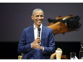 Former U.S. President Barack Obama, attends the Nordic Business Forum business seminar in Helsinki, Finland, on Thursday Sept. 27, 2018.
