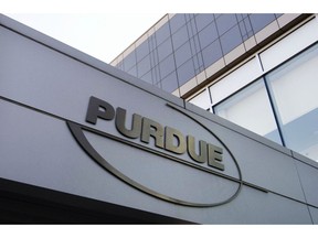 FILE - This May 8, 2007 file photo shows the Purdue Pharma offices in Stamford, Conn. On Wednesday, Sept. 5, 2018, the company, whose prescription opioid marketing practices are being blamed for sparking a nationwide overdose and addiction crisis says it's helping to fund an effort to make a lower-cost overdose antidote.