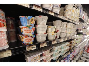 FILE - This July 11, 2018, file photo shows yogurt on display at a grocery store in River Ridge, La. The Food and Drug Administration established a standard for yogurt in 1981 that limited the ingredients. The industry swiftly objected, and the following year the agency suspended enforcement on various provisions, and allowed the addition of preservatives.