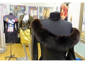 FILE - This March 15, 2018, file photo shows a vintage fox trimmed leather dress displayed in the basement of a store in San Francisco. Los Angeles would become the largest city in the U.S. to ban the sale of fur products if the City Council approves a proposed law backed by animal activists who say the multibillion-dollar fur industry is rife with cruelty.