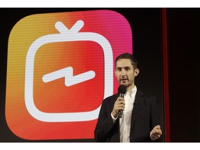 FILE - In this Tuesday, June 19, 2018, file photo, Kevin Systrom, CEO and co-founder of Instagram, prepares for an announcement about IGTV in San Francisco. In a statement late Monday, Sept. 24, 2018, Systrom said in a statement that he and Mike Krieger, Instagram's chief technical officer, plan to leave the company in the next few weeks and take time off "to explore our curiosity and creativity again."