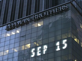 Lehman Brothers world headquarters in New York are pictured on the day the 158-year-old investment bank filed for bankruptcy.