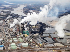 Aerial view of the Suncor oil sands extraction facility near the town of Fort McMurray in Alberta.