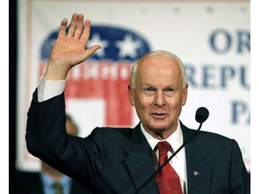 FILE - In this Nov. 8, 2016, file photo, Dennis Richardson, the Oregon Republican Secretary of state candidate, waves to the crowd during an election night event at the Salem Convention Center in Salem, Ore. Richardson has announced the "first of its kind pilot program" for Oregon to use Facebook to contact inactive voters to remind them to update their registration.