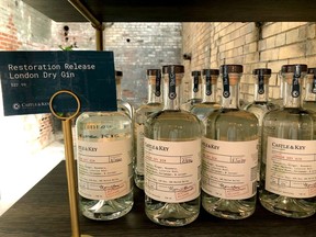 In this Friday, Sept. 14, 2018 photo, bottles of gin produced at Castle & Key Distillery are displayed for sale at the distillery's gift shop in Millville, Ky. Spirits production resumed at the famed distilling site in late 2016, but the new brand's bourbon won't reach consumers until around 2021.