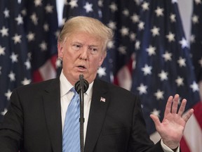 U.S. President Donald Trump speaks on the sidelines of the UN General Assembly in New York.