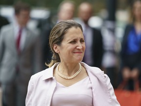 Canadian Foreign Affairs Minister Chrystia Freeland arrives at the Office Of The United States Trade Representative in Washington.