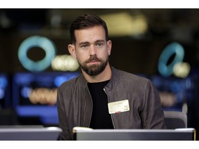 FILE- This Nov. 19, 2015, file photo shows Twitter CEO Jack Dorsey being interviewed on the floor of the New York Stock Exchange. Dorsey says the company isn't biased against Republicans or Democrats and is working on ways to ensure that debate is healthier on its platform.