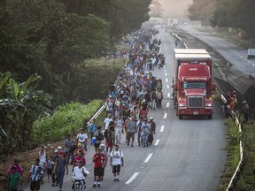 Thousands of Honduran migrants are walking through Chiapas state, Mexico, en route to the U.S.