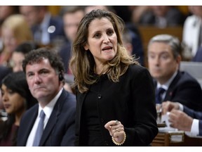 Foreign Affairs Minister Chrystia Freeland responds to the opposition during question period in the House of Commons on Parliament Hill, in Ottawa on Tuesday, Oct. 2, 2018.