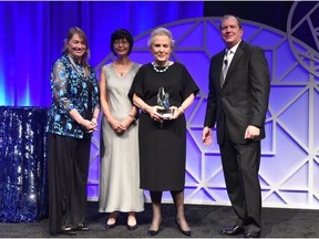 Newmont board members Noreen Doyle (Board Chair, right), Molly Zhang (center), Jane Nelson (left) accepting the inaugural NACD NXT award in the Large Cap category.