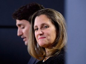 Foreign Affairs Minister Chrystia Freeland made an appearance on a panel dubbed "Taking on the Tyrant" that featured a video montage with President Donald Trump alongside autocrats like Syria's Bashar al-Assad and Chinese President Xi Jinping.