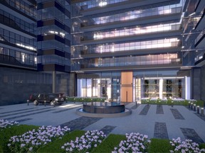 The designated drop-off and pick-up area for Uber and Lyft rides at a condo building is seen in this artist rendering.