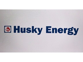 The Husky Energy logo is shown at the company's annual meeting in Calgary, Alta., Friday, May 5, 2017. MEG Energy Corp. shares were on the rise Thursday morning after it formally rejected a hostile takeover offer from oilsands rival Husky Energy Inc.