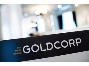 A Goldcorp sign is pictured at the Goldcorp annual general meeting in Toronto on Thursday May 2, 2013. Shares of Goldcorp Inc. sank to their lowest level in more than 16 years after the miner swung to a $101-million net loss in the third quarter.