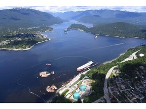 The National Energy Board (NEB) today released a hearing order setting out next steps and schedule as well as requests for information from Trans Mountain and Federal Authorities required for its reconsideration of aspects of the Trans Mountain Expansion Project pertaining to project-related marine shipping. A aerial view of Kinder Morgan's Trans Mountain marine terminal, in Burnaby, B.C., is shown on Tuesday, May 29, 2018. TAPTMX1.cpo