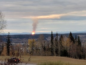 A pipeline has ruptured and sparked a massive fire north of Prince George, B.C. is shown in this photo provided by Dhruv Desai.