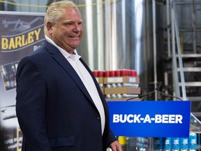 Ontario Premier Doug Ford at the buck-a-beer announcement at Barley Days brewery in Picton, Ont., on Tuesday Aug. 7, 2018.