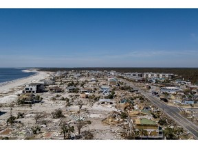 This aerial photo shows debris and destruction in Mexico Beach, Fla., Friday, Oct. 12, 2018, after Hurricane Michael went through the area on Wednesday. Mexico Beach, the ground-zero town, was nearly obliterated by the hurricane, an official said Friday as the scale of the storm's fury became ever clearer.