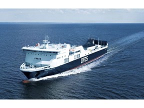 The undated photo provided in the photo library on the website of DFDS shows the vessel Regina Seaways. The ferry with 294 passengers on board was stranded in the Baltic Sea on Tuesday, Oct. 2, 2018 after an engine breakdown. The malfunction aboard the Regina Seaways produced smoke, which triggered the ship's fire extinguishing system in the engine room, DFDS said in a statement. (DFDS A/S via AP)