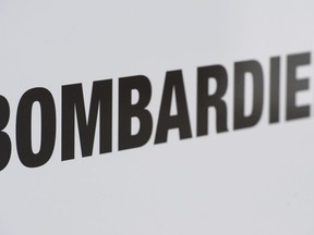 A Bombardier logo is shown at a Bombardier assembly plant in Mirabel, Que., Friday, October 26, 2018.