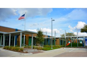 This February 2018 photo provided by The Awty International School shows the entrance to The Early Learning campus at The Awty International School in Houston. The school was looking for more space to expand when an office park across the street became available for sale. They remodeled the 5-acre property as a campus for preschool through first-grade students.