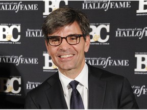 FILE - This Oct. 20, 2014 file photo shows George Stephanopoulos at the 24th Annual Broadcasting and Cable Hall of Fame Awards in New York. ABC News says it is getting a one-hour jump on its rivals covering midterm election night results. The network will start at 8 p.m. Eastern time with Stephanopoulos as anchor on Nov. 6, 2018.   Both CBS and NBC News previously said their continuous coverage would begin at 9 p.m.