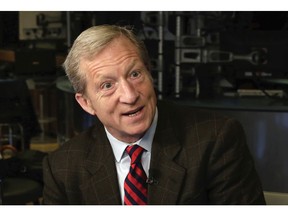 FILE - In this April 2, 2018, file photo, billionaire environmentalist Tom Steyer is interviewed on Cheddar on the floor of the New York Stock Exchange. Since the U.S. Supreme Court declared that campaign spending is free speech, corporations or nonprofits have had an easier time supporting or denouncing political candidates, leading to massive spending in tight races.