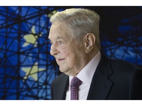 FILE - In this Thursday, April 27, 2017 file photom, George Soros, Founder and Chairman of the Open Society Foundation, waits for the start of a meeting at EU headquarters in Brussels.