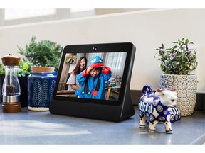 This image provided by Facebook shows the company's product called Portal. Facebook is marketing the device Portal, as a way for its more than 2 billion users to chat with one another without having to fuss with positioning and other controls. (Facebook via AP)