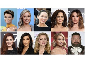 This combination photo shows, top row from left, Ruby Rose, Kristin Cavallari, Marion Cotillard, Lynda Carter, Rose Byrne, bottom row from left, Debra Messing, Kourtney Kardashian, Amber Heard, Kelly Ripa and Brad William Henke who are likely to land users on websites that carry viruses or malware. Cybersecurity firm McAfee crowned Rose the most dangerous celebrity on the internet. Reality TV star, Cavallari finished behind Rose at No. 2, followed by Cotillard (No. 3), the original "Wonder Woman" Carter (No. 4), Byrne (No. 5), Messing (No. 6), reality TV star Kardashian (No. 7), actress Heard (No. 8), morning TV show host Ripa (No. 9), and actor Henke as No 10. (AP Photo)