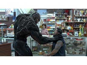 This image released by Sony Pictures shows a scene from "Venom." (Sony Pictures via AP)