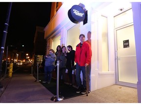 Ian Power is first in line at the Tweed store on Water Street in St. John's N.L. on Tuesday, October 16, 2018. He hopes to make history and buy the first legal cannabis for recreational use in Canada after midnight.