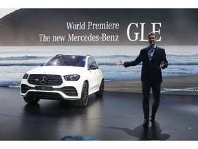 Ola Kallenius, member of the Board of Management of Daimler AG. Group Research & Mercedes-Benz Cars Development, presents the new Mercedes GLE during a media preview at the Auto show in Paris, France, Tuesday, Oct. 2, 2018, 2018.