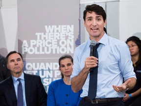 Prime Minister Justin Trudeau speaks to the media and students at Humber College regarding his government's new federally imposed carbon tax in Toronto on Tuesday, October 23, 2018.