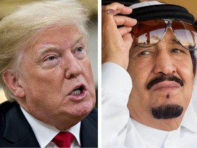 Donald Trump, left, had a telephone call with King Salman bin Abdulaziz, right, Saturday.