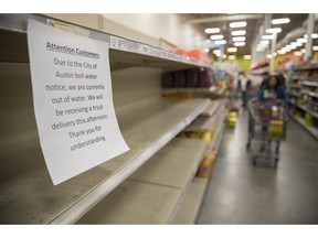 Empty shelves where water was sold at the H-E-B in Austin, Texas on Monday, October 22, 2018. The city of Austin's water utility told all residents early Monday to boil water before using until the city's water treatment system is stabilized. Austin Water customers, which include residents in Austin, Rollingwood and West Lake Hills, need to boil water before drinking it, cooking with it or using it for ice until further notice, city officials said.
