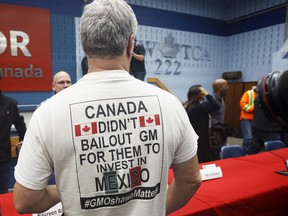A General Motors worker attends an information meeting at Unifor Union Hall in Oshawa.