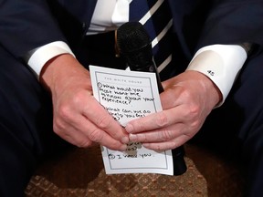 The "cue card" created for President Trump to use at a meeting of those affected by the Parkland school shooting.