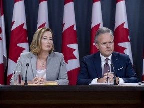 Stephen Poloz, governor of the Bank of Canada, right, and Carolyn Wilkins, senior deputy governor of the Bank of Canada. The Bank of Canada is planning to review its inflation targeting mandate.