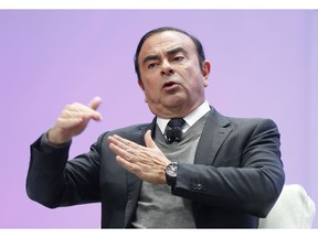 FILE - In this Jan. 9, 2017, file photo, Carlos Ghosn, Chairman of the Board and Chief Executive Officer of Nissan Motor Co., Ltd., speaks at the North American International Auto Show in Detroit. Nissan said Monday, Nov. 19, 2018, an internal investigation found Chairman Carlos Ghosn under-reported his income and he will be dismissed.