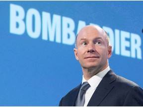 Bombardier chief executive Alain Bellemare arrives at the company's annual meeting in Montreal on May 11, 2017. Bombardier is defending its president and CEO, Alain Bellemare, who stood out in his absence from a special meeting to take stock of the 2,500 jobs in Quebec that will be chopped by the multinational company.
