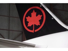 The tail of the newly revealed Air Canada Boeing 787-8 Dreamliner aircraft is seen at a hangar at the Toronto Pearson International Airport in Mississauga, Ont., Thursday, February 9, 2017.