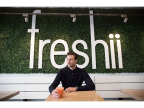 Matthew Corrin, founder & CEO of Freshii, poses for a photograph at one of the company's franchises in Vancouver, B.C., on Wednesday January 24, 2018. Freshii Inc.'s founder defended the eatery's decision to withdraw its outlook through its 2019 financial year after falling short on several measures in its most recent quarter, while the company's stock plummeted nearly 30 per cent.