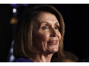 House Minority Leader Nancy Pelosi of Calif., speaks about Democratic gains in the House of Representatives to a crowd of Democratic supporters during an election night returns event at the Hyatt Regency Hotel, on Tuesday, Nov. 6, 2018, in Washington.